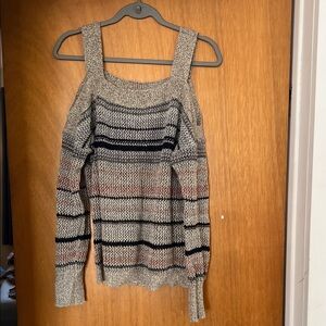 Maurices Striped Off-Shoulder Sweater in Gray and Pink